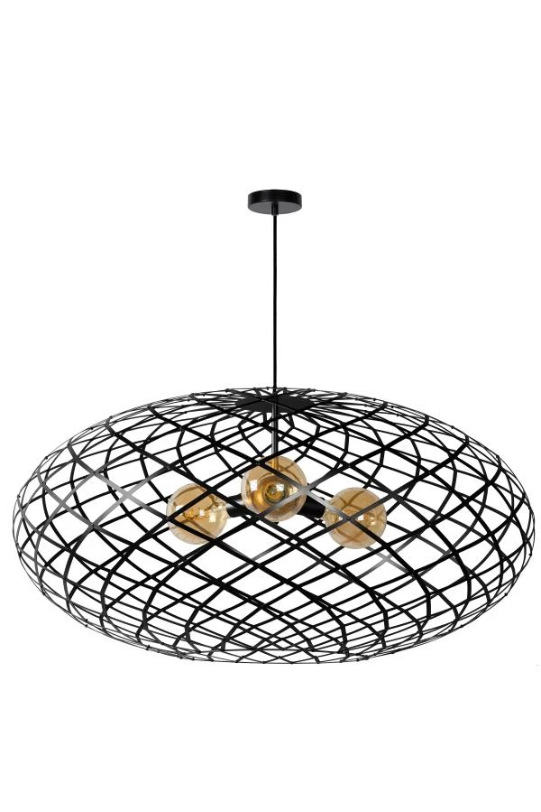 Lucide WOLFRAM - Hanglamp - Ø 100 cm - 3xE27 - Zwart - uitgezet